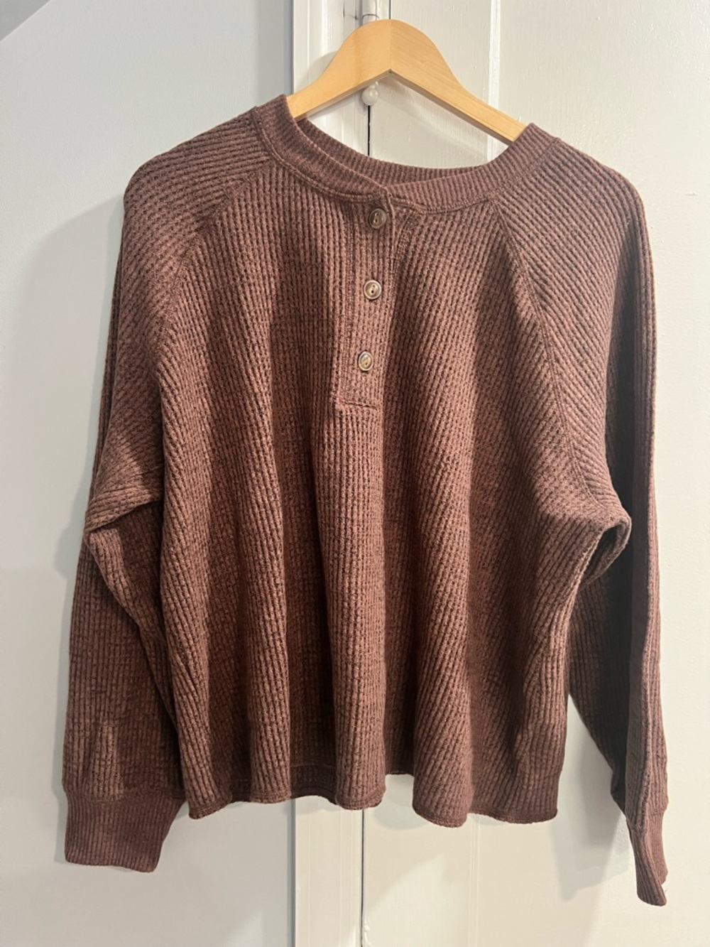 Old Navy Brown Ribbed Henley Top